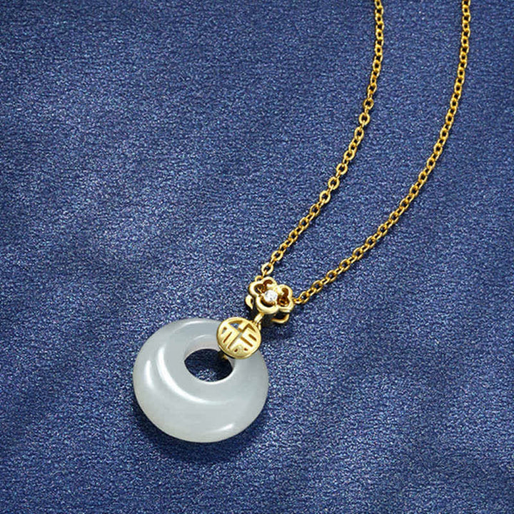Colgante de collar con Buddha Stones, Jade blanco, hebilla de la paz, bendiciones, suerte