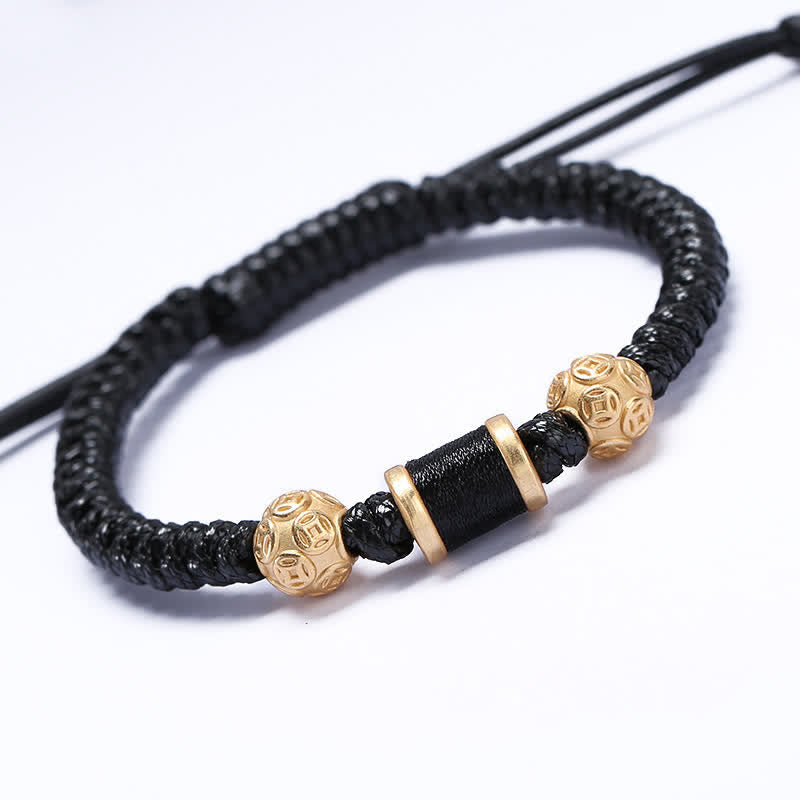 Pulsera de hilo trenzado con cuentas de moneda de cobre y plata de ley 999 con Buddha Stones