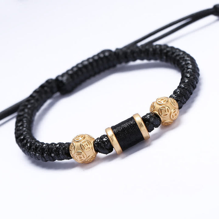 Pulsera de hilo trenzado con cuentas de moneda de cobre y plata de ley 999 con Buddha Stones