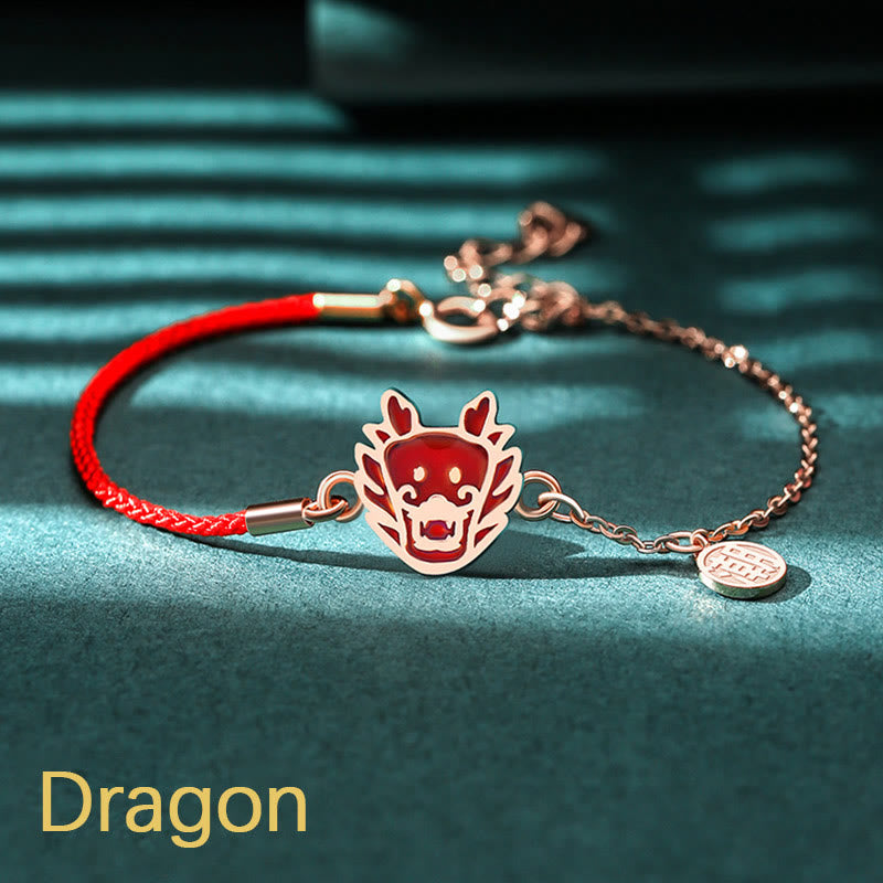 Pulsera de cadena de hilo rojo con Buddha Stones , Plata de Ley 925, que cambia de color, protección de la suerte del zodiaco chino - Dragón (circunferencia de la muñeca 14-15 cm) - image 0