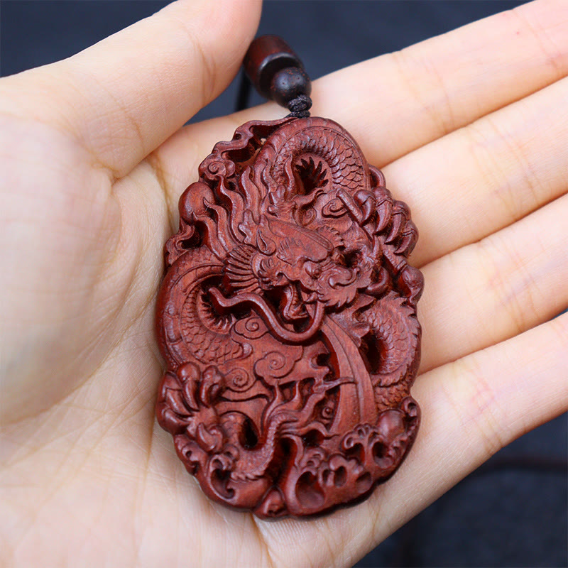 Buddha Stones, relámpago, madera de azufaifo, doble alivio del dragón, protege contra los espíritus malignos, colgante de collar