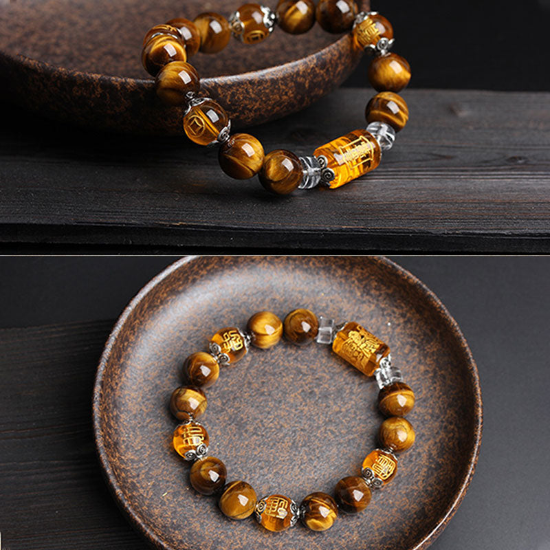 Pulsera de prosperidad y fortuna con cuentas de ojo de tigre y Buddha Stones
