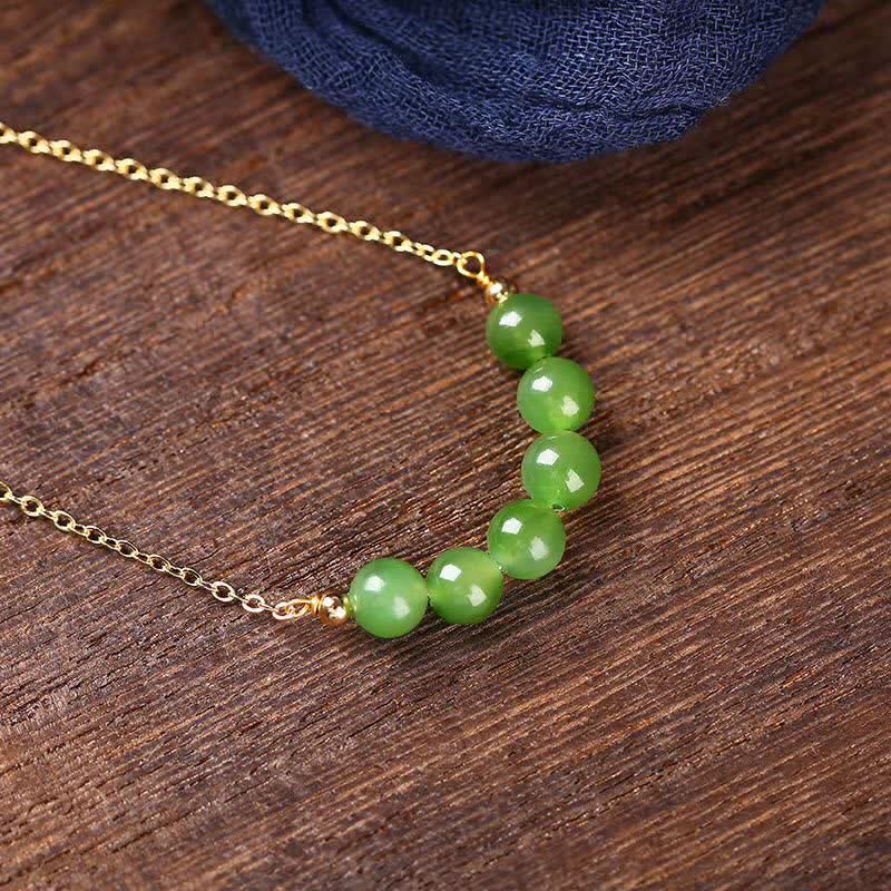 Colgante de collar de la suerte con cuentas de jade cian hetiano chapado en oro de 14 quilates