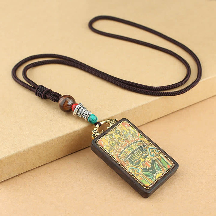Colgante de collar de paz de ébano Thangka, dios de la riqueza del Tíbet, Buddha Stones