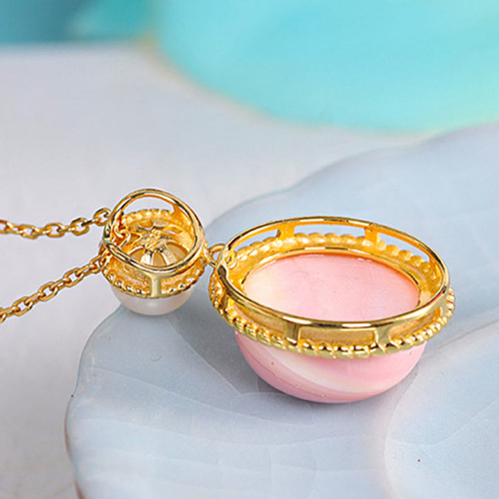 Juego de joyas con colgante de plata de ley 925 con Buddha Stones y concha de reina de la suerte