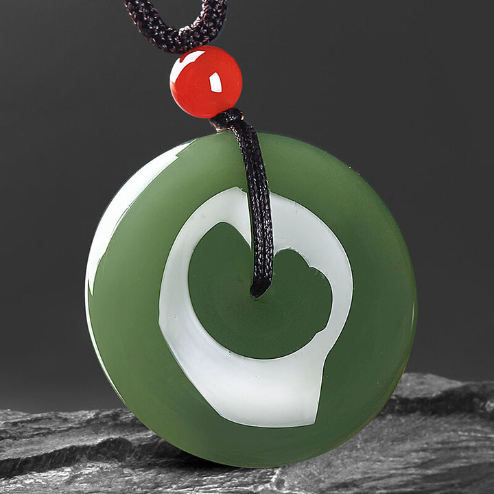 Colgante de cadena de collar de prosperidad con hebilla de paz de jade redondo natural