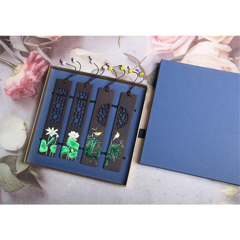 Marcadores de madera de ébano Oriole de bambú de loto verde con Buddha Stones con caja de regalo