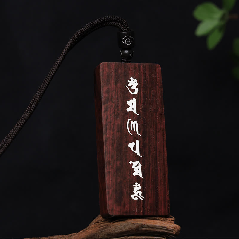 Buddha Stones de plata de ley 999, colgante de collar de protección con incrustaciones de madera de ébano de sándalo rojo y hoja pequeña Om Mani Padme Hum - Hoja pequeña de sándalo rojo (4 x 6 x 1 cm) - image 1