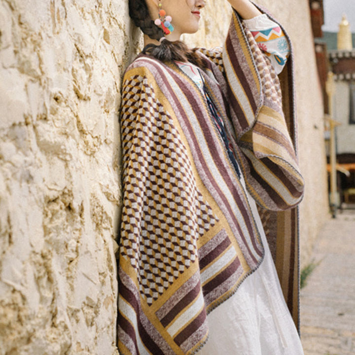 Mantón tibetano de Buddha Stones , patrón clásico, bufanda de viaje cálida y acogedora para invierno - image 12