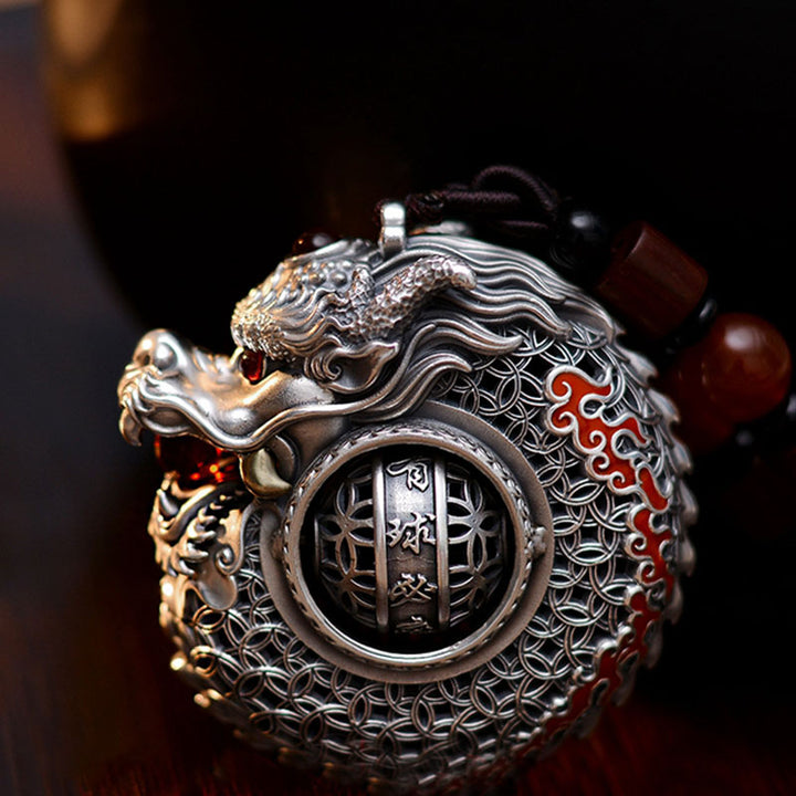 Buddha Stones de plata de ley 999, bola giratoria del Año del Dragón, cinco elementos, moneda de cobre, decoración colgante resistente