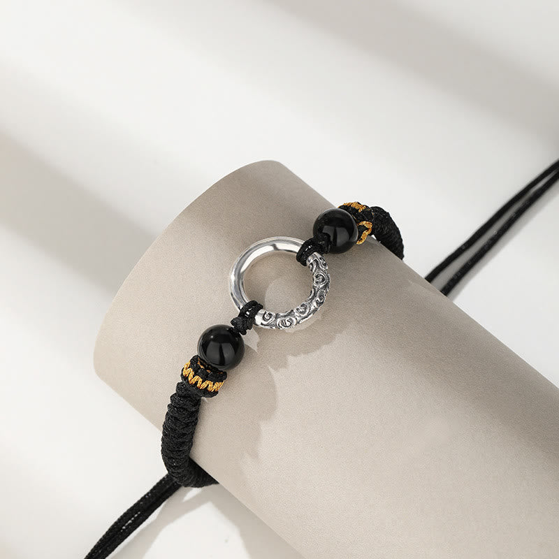 Pulsera trenzada de plata de ley 925 con Buddha Stones , hebilla de la paz, nubes propicias, fortuna