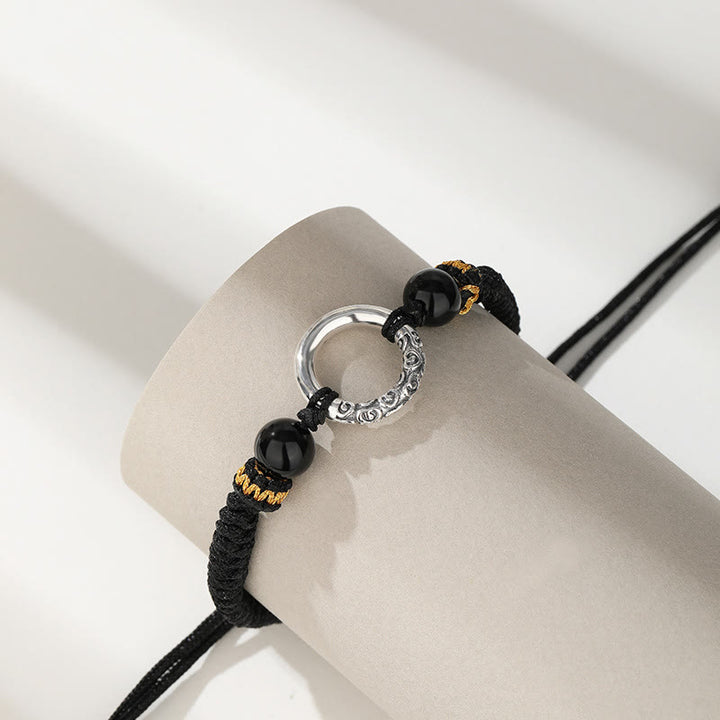 Pulsera trenzada de plata de ley 925 con Buddha Stones , hebilla de la paz, nubes propicias, fortuna