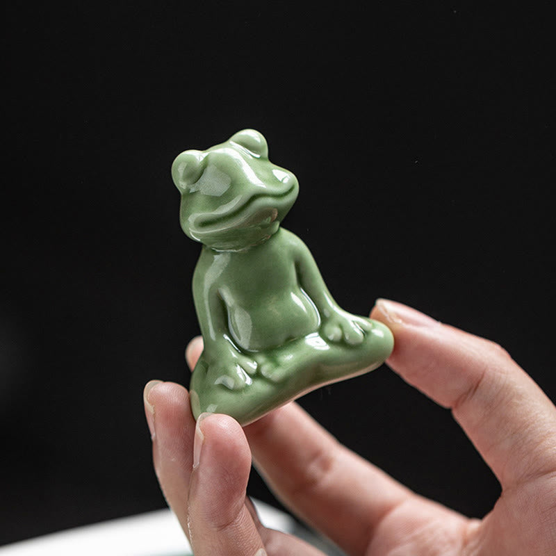 Mini Buddha Stones para meditación, loto pequeño, rana en reposo, cerámica, riqueza, suerte, té para el hogar, figura decorativa para mascotas