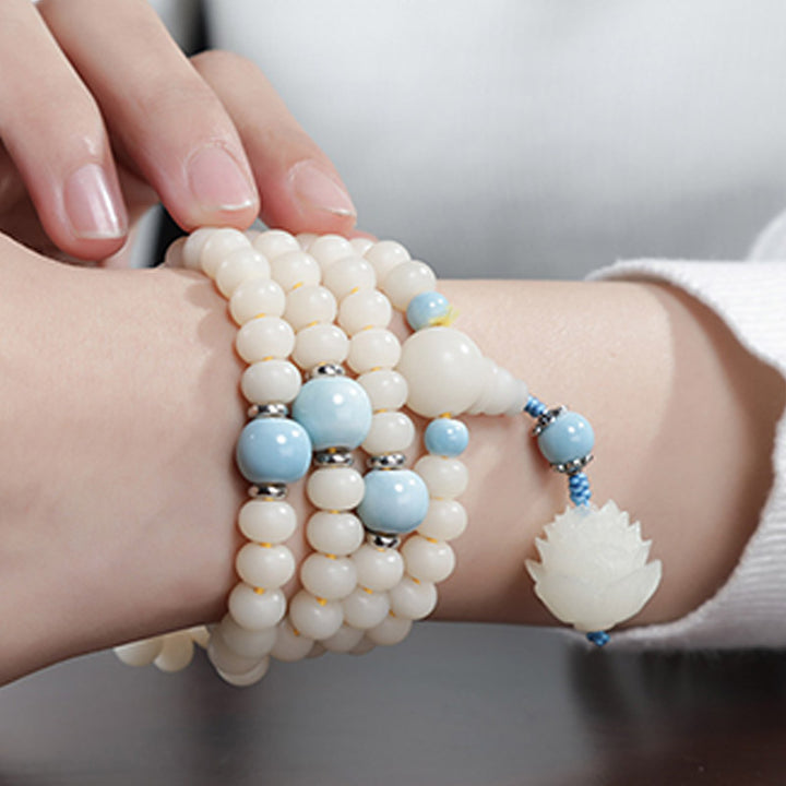 Pulsera con dijes de bendición de loto con cuentas de semillas Bodhi de Buddha Stones