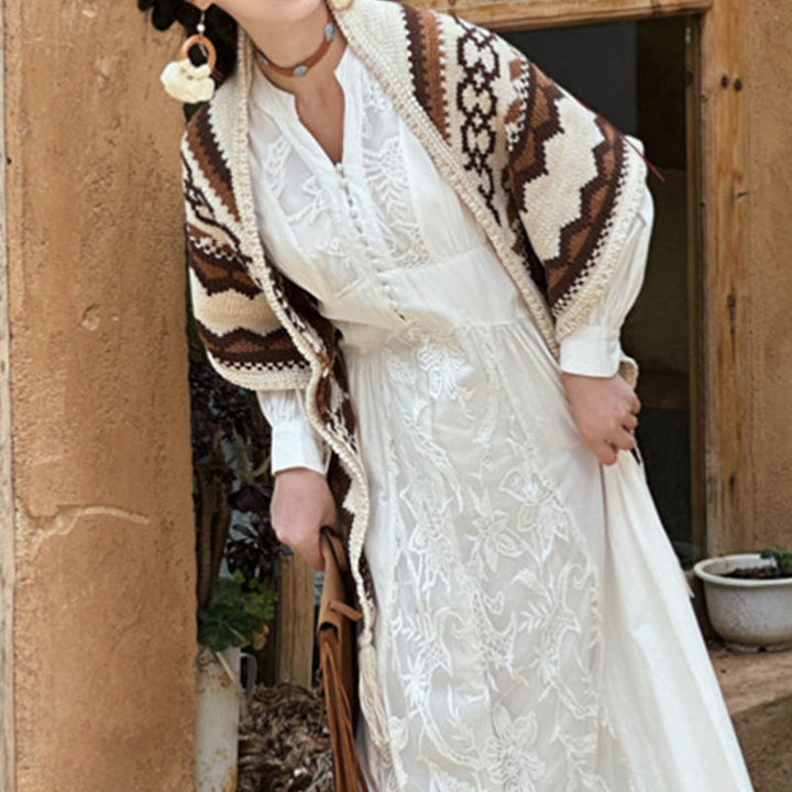 Buddha Stones Tibetano Rayas Marrón Beige Borla Mantón Invierno Acogedor Viaje Bufanda Envoltura
