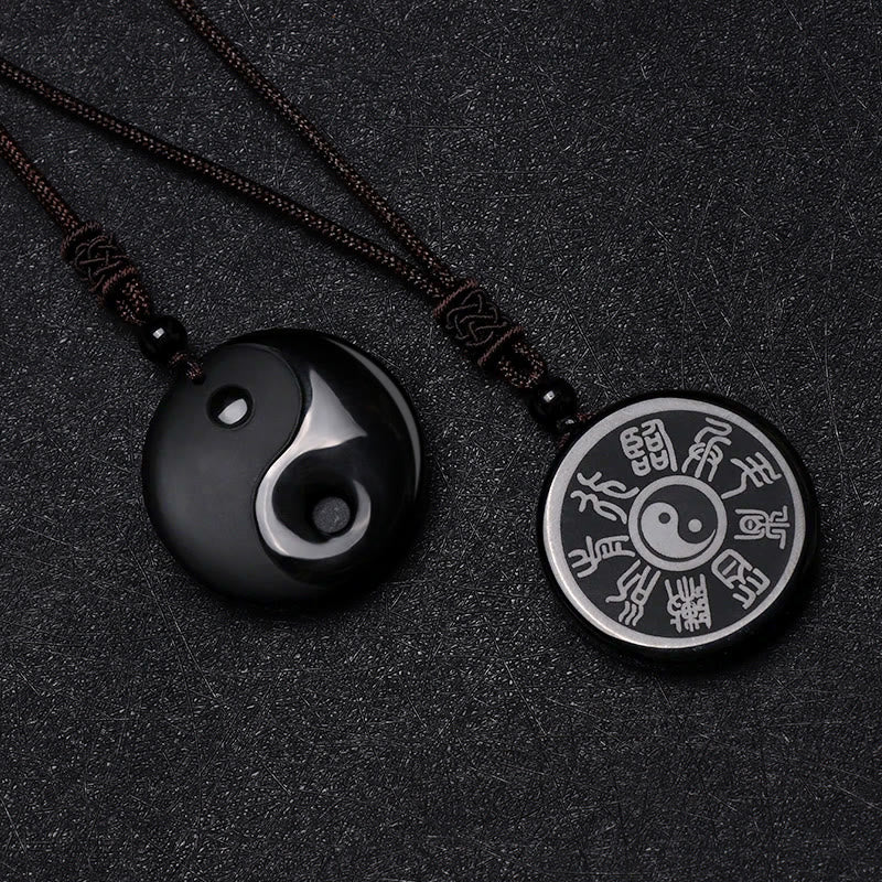 Buddha Stones, obsidiana negra, taoísmo, cinco montañas sagradas, Mantra de nueve caracteres tallado, purificación, colgante de collar Yin Yang