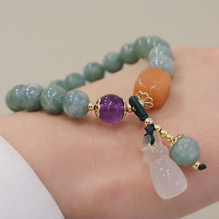 Pulsera curativa de cristal de amatista con hebilla de paz y deseo de calabaza de loto de jade cian