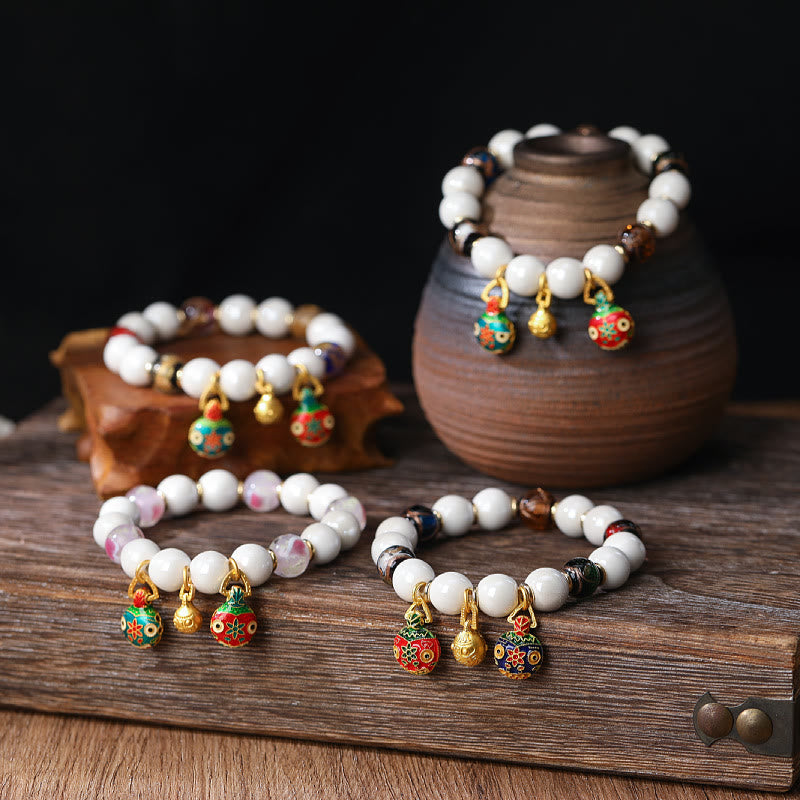 Pulsera de la suerte con cuentas de porcelana coloridas de cristal Liuli con Buddha Stones que tragan oro y bestia familiar