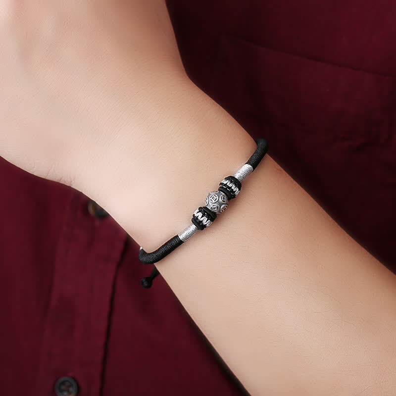 Pulsera de hilo con cuentas de la suerte, protección de monedas, cobre redondo, plata de ley 999, Buddha Stones
