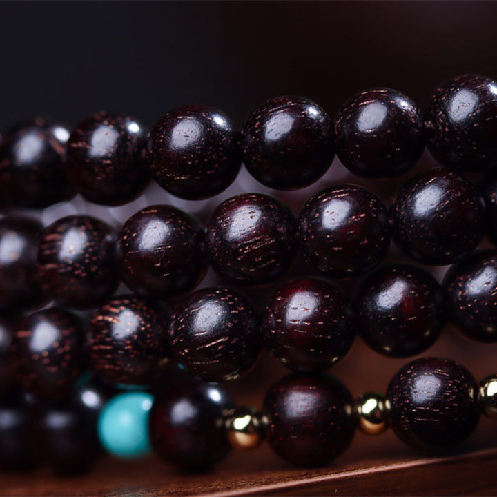 Buddha Stones 108 cuentas Mala tibetanas hoja pequeña sándalo rojo pulsera de equilibrio de loto