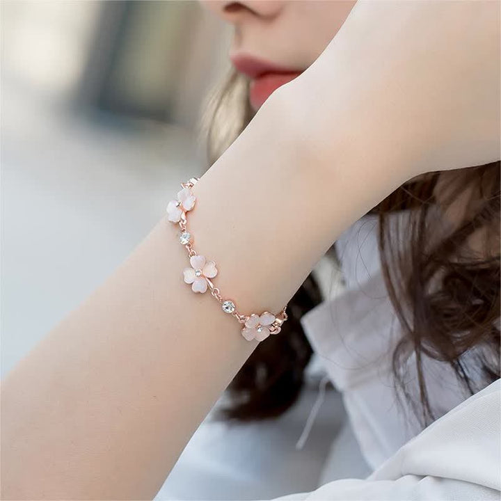 Pulsera de cadena de amor con trébol de cuatro hojas y cristal rosa con Buddha Stones