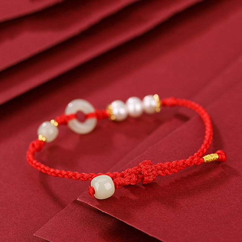 Pulsera de la suerte con perlas y hebilla de la paz de jade hetiano chapado en plata de ley 925 con Buddha Stones