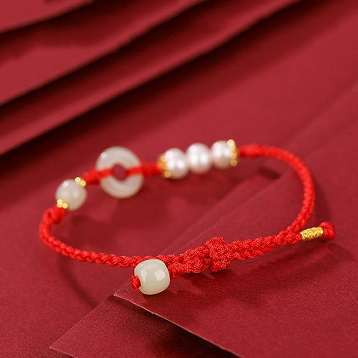 Pulsera de la suerte con perlas y hebilla de la paz de jade hetiano chapado en plata de ley 925 con Buddha Stones