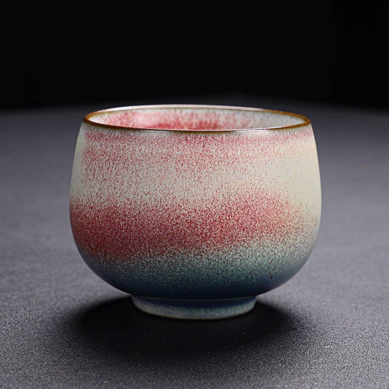Taza de té de cerámica con cambio de horno degradado rojo Retro con Buddha Stones, taza de té de Kung Fu