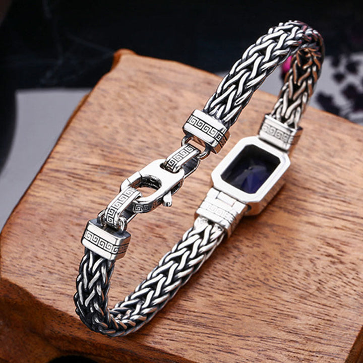 Pulsera con hebilla de riqueza curativa con diseño trenzado de quilla de dragón acrílico azul Retro con Buddha Stones