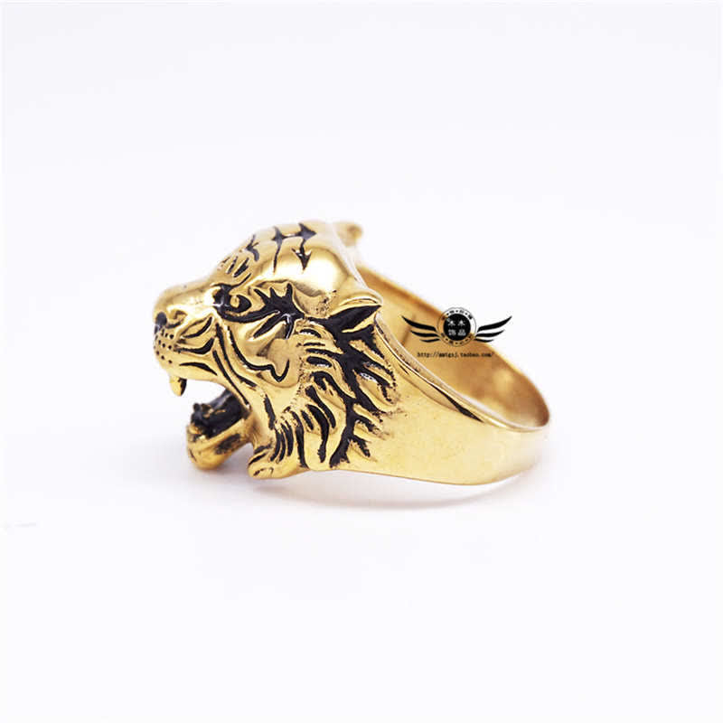 Anillo de motociclista Punk Rock con equilibrio de acero titanio y cabeza de tigre Animal para hombre