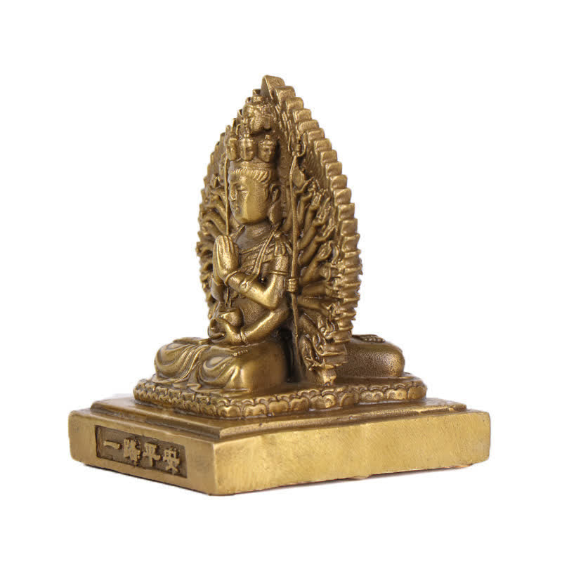 Chenrezig-estatuilla de Avalokitesvara de mil manos, protección de Bodhisattva Kuan Yin de doble cara, decoración de estatua de cobre sólido