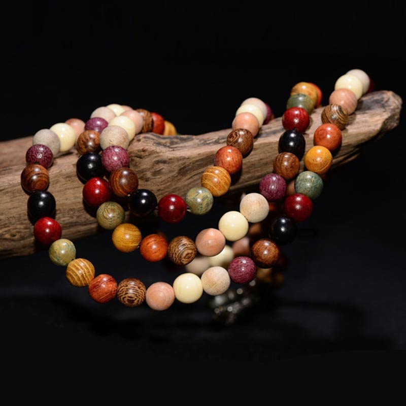 Pulsera de meditación de bendición Mala de madera de wengué con 108 Buddha Stones