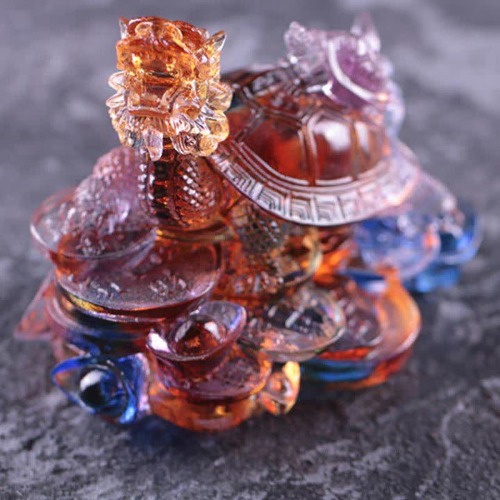 Buddha Stones Feng Shui, monedas de tortuga dragón hechas a mano, pieza de arte de la suerte de cristal Liuli, decoración para el hogar y la Oficina