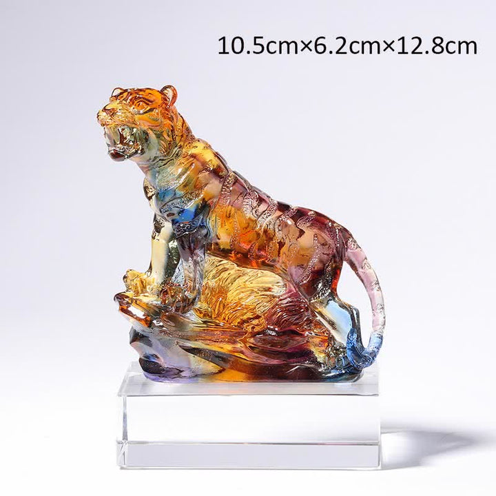 Pieza de arte de tigre de cristal Liuli hecha a mano, protección para decoración del hogar - Colorido y base - image 13