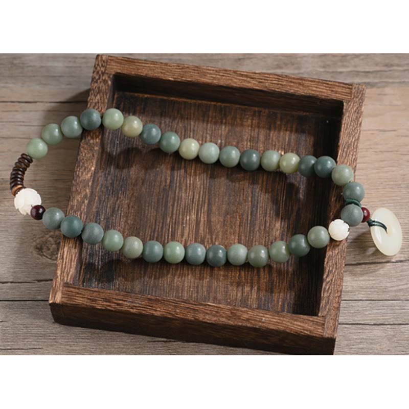 Pulsera de doble envoltura con hebilla de paz y jade de loto, semilla de Bodhi cian