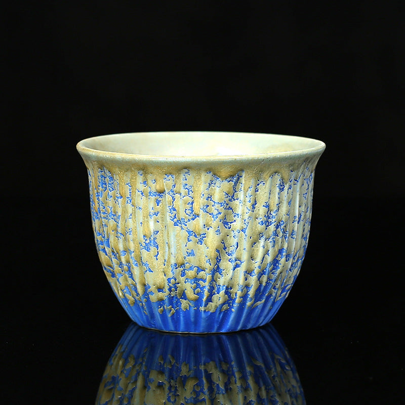 Buddha Stones, Retro Azul, rojo, gradiente, patrón de loto, cambio de horno, taza de té de cerámica, tazón de té de Kung Fu