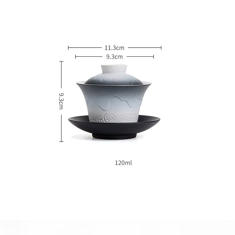 Taza de té de cerámica con gradiente de olas del mar, Retro Azul de Buddha Stones , Gaiwan Sancai, taza de té de Kung Fu y platillo con tapa