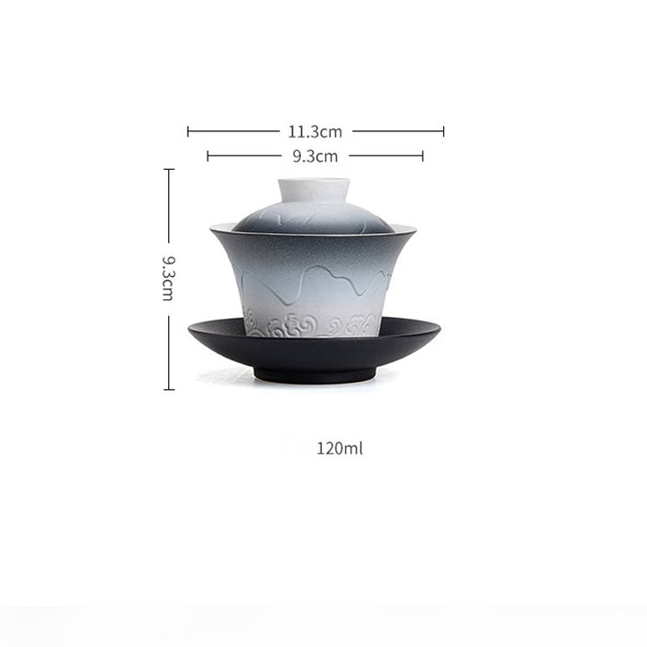 Taza de té de cerámica con gradiente de olas del mar, Retro Azul de Buddha Stones , Gaiwan Sancai, taza de té de Kung Fu y platillo con tapa