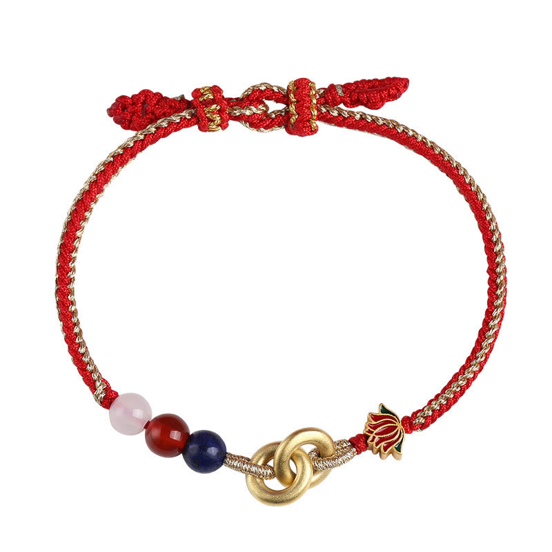 Pulsera auspiciosa de loto con doble hebilla de la paz de plata de ley 925 con Buddha Stones