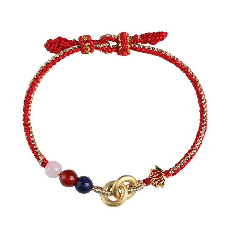 Pulsera auspiciosa de loto con doble hebilla de la paz de plata de ley 925 con Buddha Stones