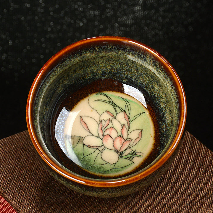 Buddha Stones, loto, dragón, Fénix, pez Koi, taza de té de cerámica china Jianzhan, taza de té de Kung Fu, 110ml