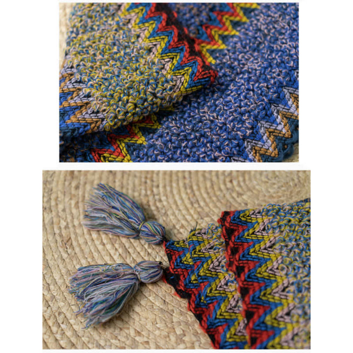 Mantón tibetano de Buddha Stones, capa de punto suave y cálida, bufanda tibetana con borlas de invierno