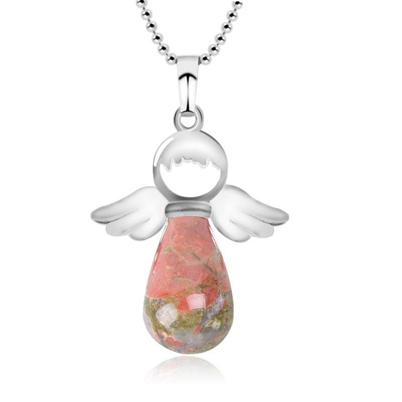 Colgante de collar de suerte de cristal natural con alas de ángel de Buddha Stones