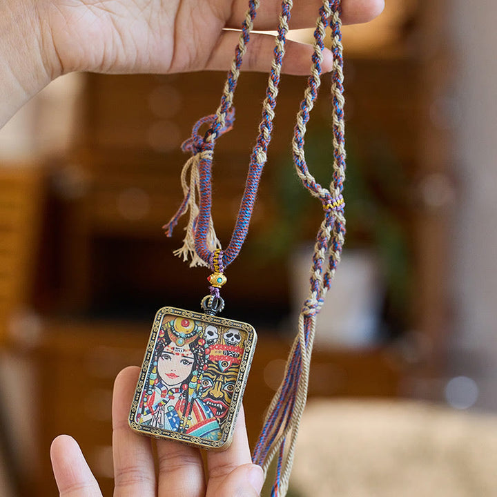 Buddha Stones tibetano Zakiram diosa de la riqueza pasado y presente Ghau caja de oración COLLAR COLGANTE
