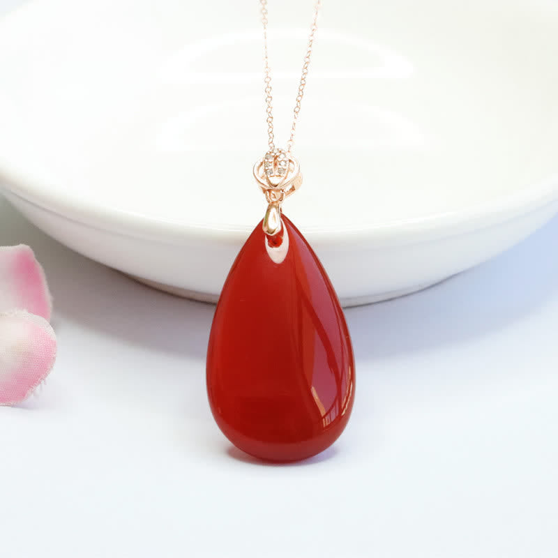 Colgante de plata de ley 925 con forma de gota de agua y ágata roja
