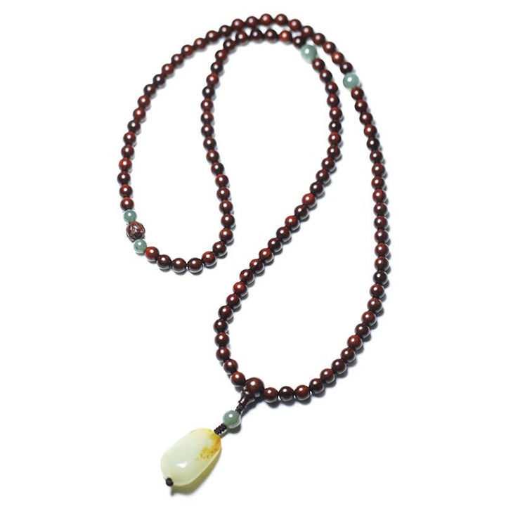 Pulsera de meditación Mala de Jade de sándalo rojo de hoja pequeña tibetana con Buddha Stones