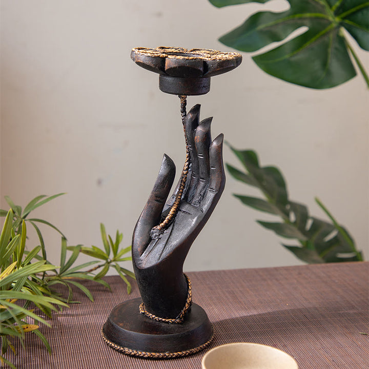 Candelabro de madera con diseño de mano de Buddha Stones , decoración para el hogar