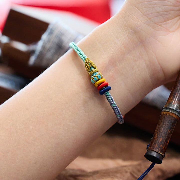 Pulsera hecha a mano con Buddha Stones, cuerda colorida, ocho hilos, nudo de paz, suerte