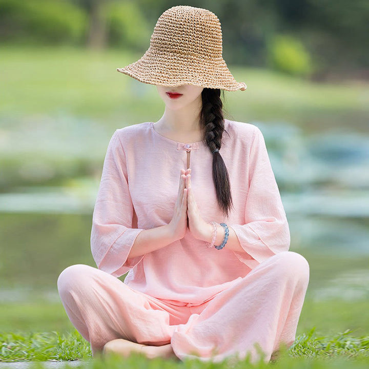 Conjunto de ropa de práctica matutina espiritual Zen para meditación y oración de Tai Chi, conjunto para mujer - image 20