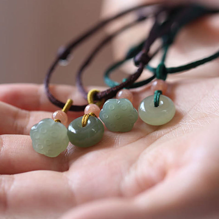 Colgante de collar de cadena de abundancia de loto con hebilla de paz de Jade redondo Natural - image 14